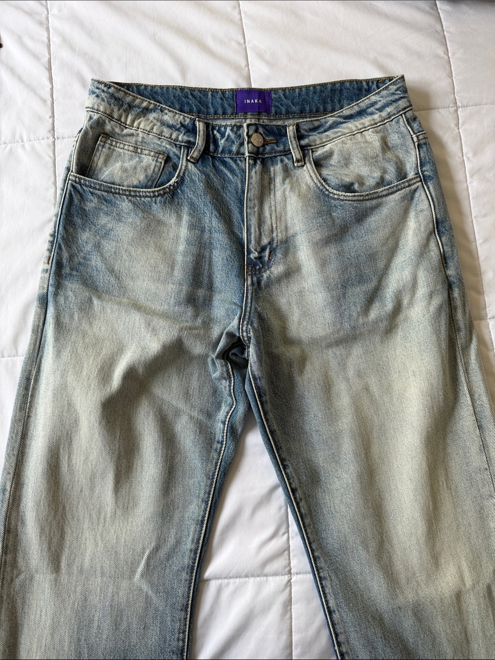 INAKA Men's Faded Light Blue Straight Jeans